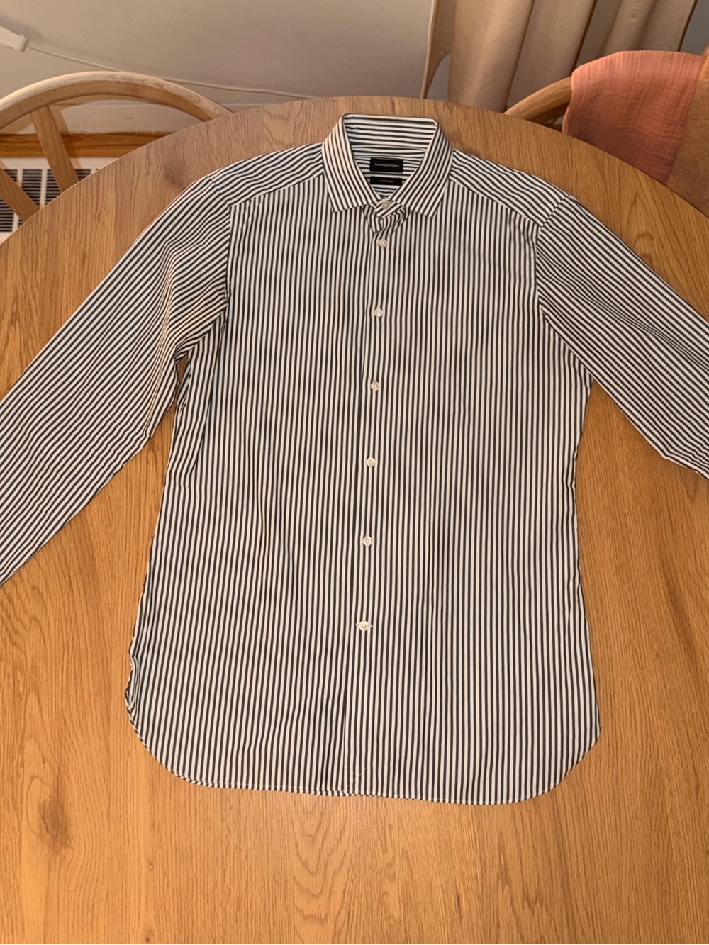 Ermenegildo Zegna Black and White Vertical Stripe Dress Shirt